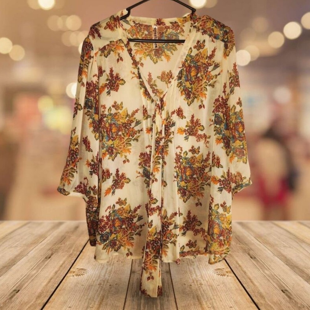Eyeshadow Floral Print Sheer Kimono Cardigan Boho Lightweight Women's 3X